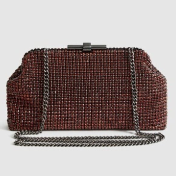 Reiss Adaline Crystal Embellished Clutch in Bronze Orange (NWT) - Picture 1 of 12